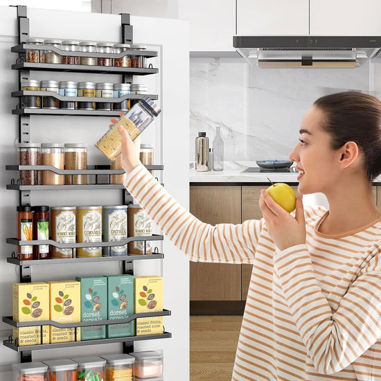 MSERCUOR storage rack — over the door design with adjustable baskets and spice rack
