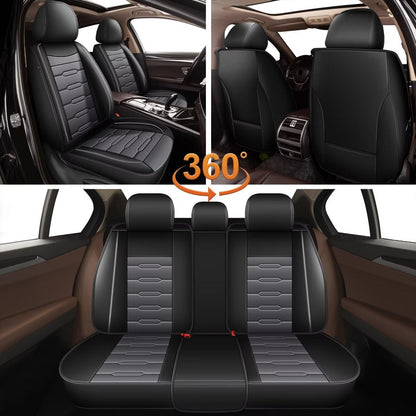 AOMSAZTO vehicle seat cover — leather, waterproof, compatible with airbag, full set for GMC Yukon 2007-2026, 5 seats in black and gray