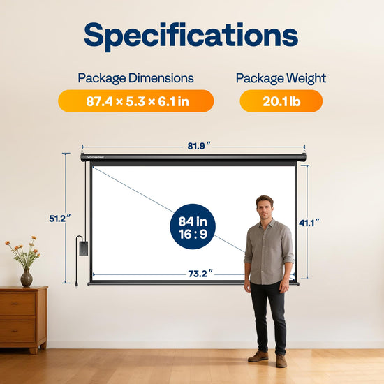 VIVOHOME manual pull down projector screen - available in multiple sizes
