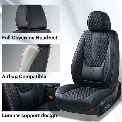 Coverado car seat covers - black nappa leather with lumbar support and waterproof protection