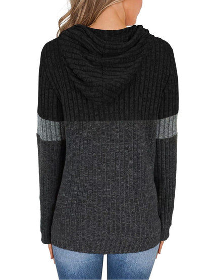 MixShe women’s color block knit hoodie — casual long sleeve pullover with pocket