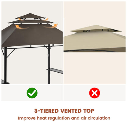 Yaheetech freestanding shelter — 3-tier outdoor BBQ gazebo with adjustable shelves and hooks
