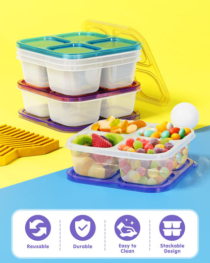 Food storage container — 5 pack divided design in 5 colors for snacks and meals