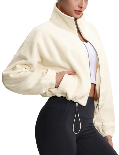 Coat — Fleece cropped jacket with drawstring hem and pockets by The Gym People