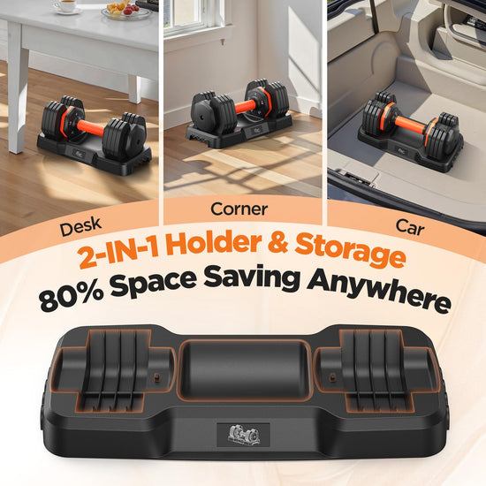 Dumbbell set — Adjustable weights with storage box and anti-slip grip 110lbs/50lbs