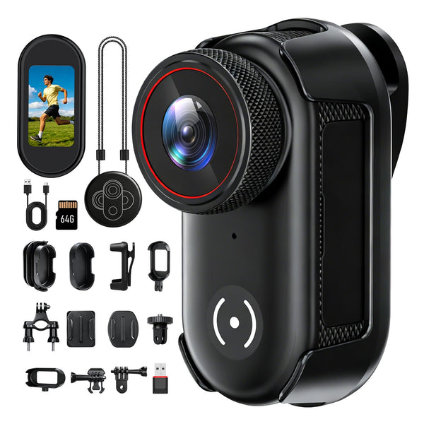 UYIKOO 4K Mini Body Action Camera with 1.47" Screen, 64GB Thumb Size Small POV Camera with WiFi, Tiny Wearable Magnetic Camcorder for Work Vlogging Cycling Motorcycle Pet Travel
