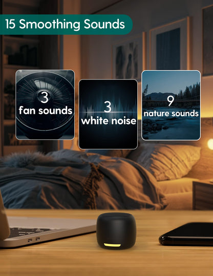 Babelio noise machine — mini portable design with 15 non-looping sounds and timer