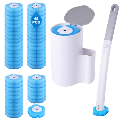 wlich Disposable Toilet Brush Set with 48 Refills, Wall Mount Holder