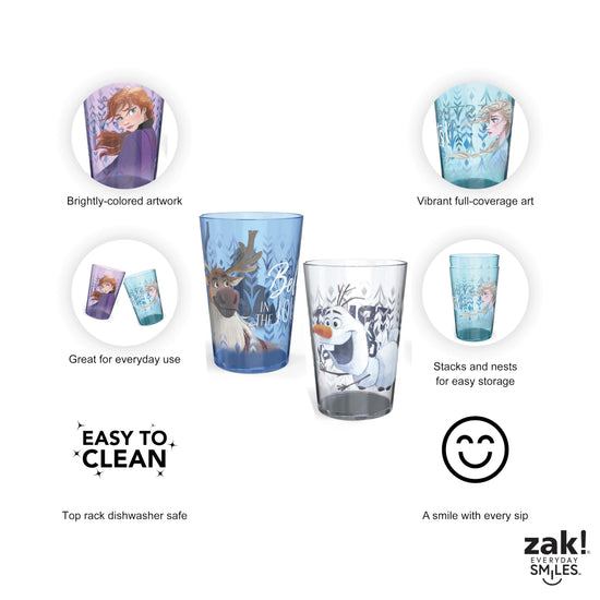 Zak Designs nesting tumbler set — Durable plastic cups with fun artwork, 4-pack