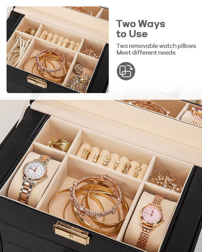 Homde jewelry storage - synthetic leather mirrored watch organizer and case