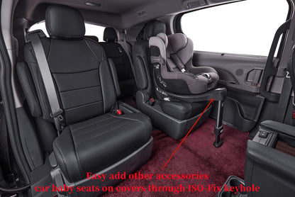 coverdream vehicle seat covers with semi-coverage for Honda Pilot Trailsport 2023-2026, black leather full set, 7-seat configuration, 2nd-row captain seats