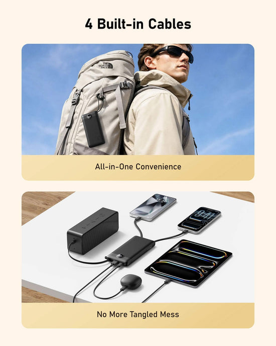VEEKTOMX power bank with built-in cables for fast charging on the go