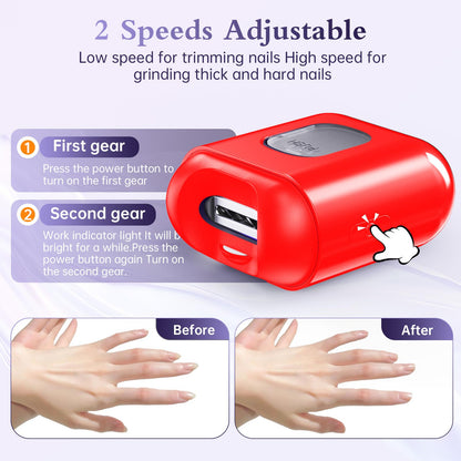 Electric nail clipper - rechargeable with LED light and 2-speed settings.