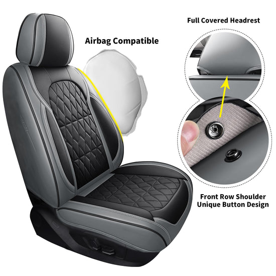 Aierxuan vehicle seat cover — waterproof leather for Toyota and Ford models in black-grey
