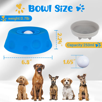 Slow Feeder Dog Bowl with Interactive Roll Ball, Anti-Slip Dog Lick Bowl