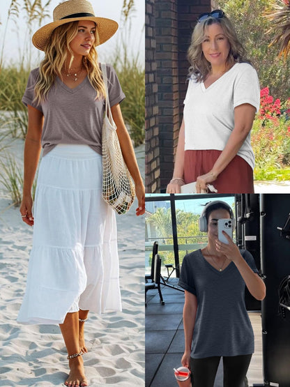 ATHMILE shirt - short sleeve v neck tee for women summer outfits 2026 beach