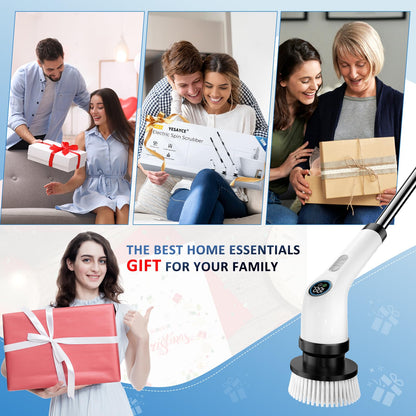 Cleaning brush — Waterproof cordless power scrubber with adjustable handle and 7 heads