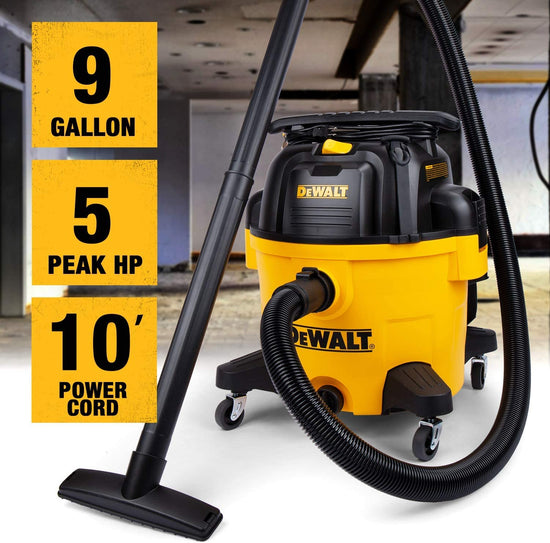 DEWALT vacuum cleaner — 9 gallon poly wet/dry design for workshop and jobsite.