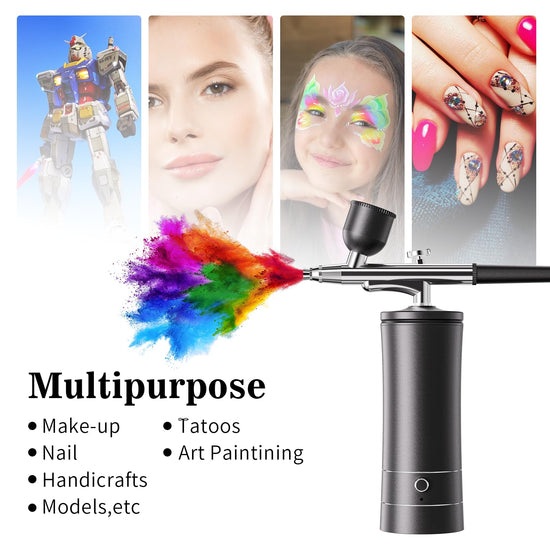 Airbrush Kit Air Brush Kit With Air Compressor Nail Charms Wireless Air Brush for Barber, Nail Art, Makeup, Model Painting (Black)