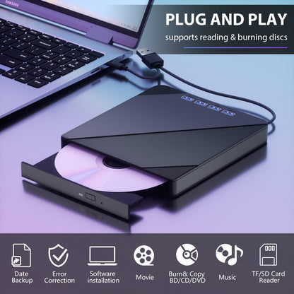 TYYWGD External Blu ray Drive, 7 in 1 Support 100G Disc R/W, USB3.0 Type-C Bluray Drive BD DVD CD Burner with 4 USB Ports, SD/TF Card Slot Compatible with Windows Linux MacOS (Blu ray &CD &DVD)