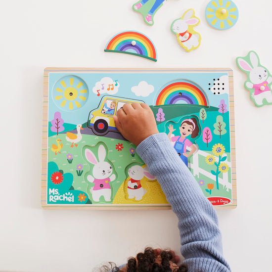 Melissa & Doug® Ms. Rachel™ wooden song peg puzzle — light-activated sound puzzle for toddlers ages 2-5 years