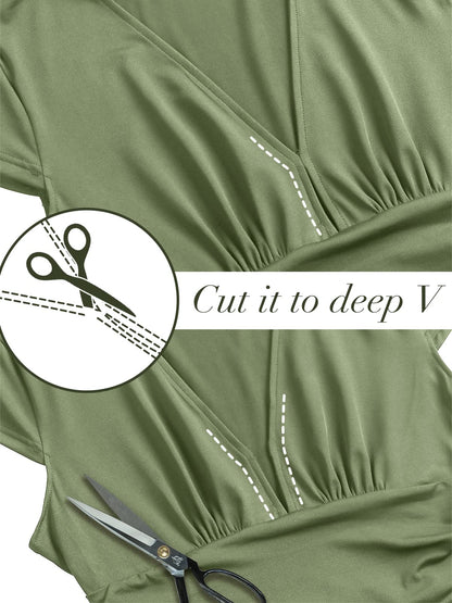 ANRABESS summer deep V neck short sleeve dress with slit for wedding guest and formal events