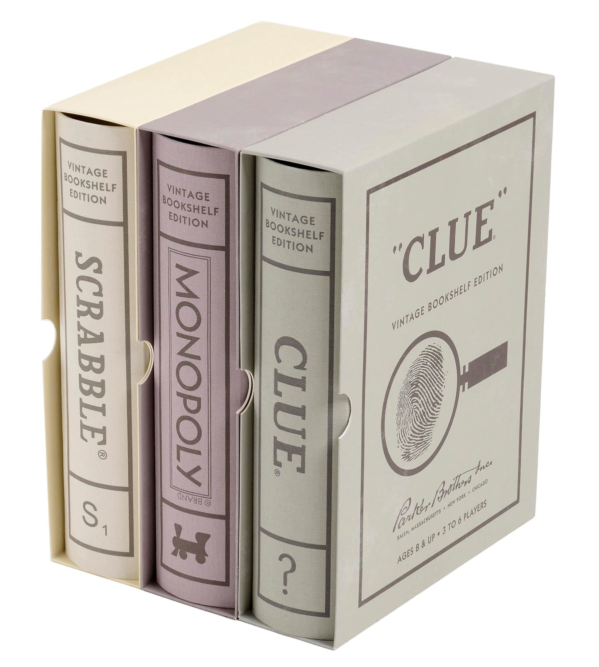 Board game — WS Game Company vintage bookshelf collection with Scrabble, Monopoly and Clue