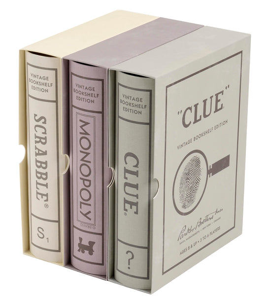 Board game — WS Game Company vintage bookshelf collection with Scrabble, Monopoly and Clue