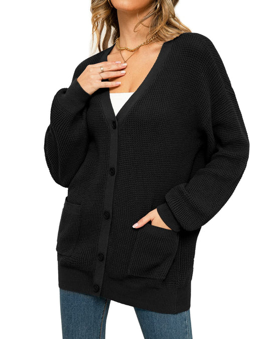 QUALFORT women's cardigan - 100% cotton oversized knit with pockets
