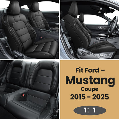 AOMSAZTO vehicle seat cover - Custom fit faux leather black for Ford Mustang 2015-2026