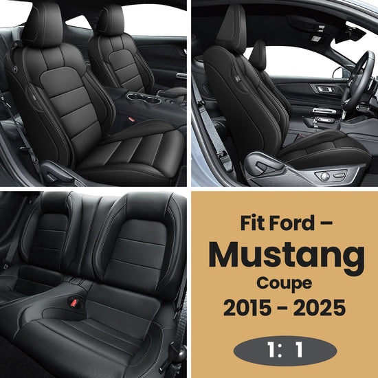 AOMSAZTO vehicle seat cover - Custom fit faux leather black for Ford Mustang 2015-2026