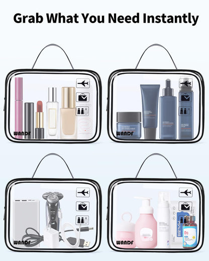 TSA approved clear travel toiletry bag - quart size cosmetic case with zippers