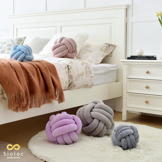 Sioloc soft knot ball pillow — Handmade plush round design in ivory color, 7.8 inches