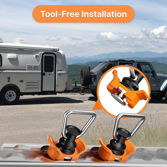 vandrabase 10 Pcs L Track Stud Fittings with D Rings, Heavy Duty 1333lbs Capacity Single Stud Tie Down Anchors, Aluminum Spring Loaded L Track Fittings for Trailer, Van,Truck,Cargo Management - Orange