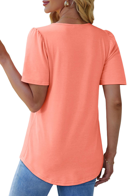 OFEEFAN shirt with pleated square neck and puff short sleeves