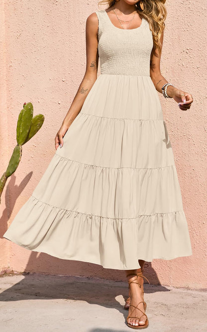PRETTYGARDEN dress — Casual loose maxi sundress with smocked tank design