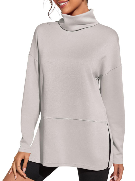 Fisoew women's oversized turtleneck sweatshirt with side slits