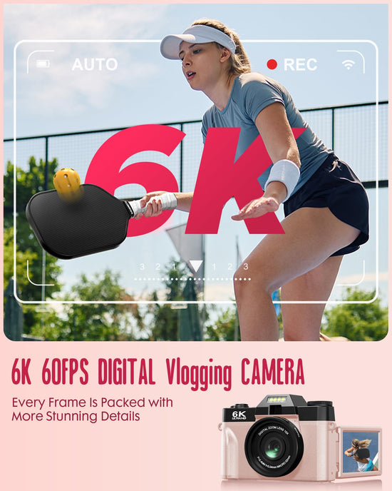 Yatao 6K WiFi Flip Screen Digital Camera, Mic & Fill Light for Photography