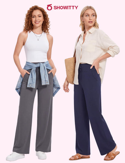 Showitty wide leg pants with pockets for casual lounging and yoga