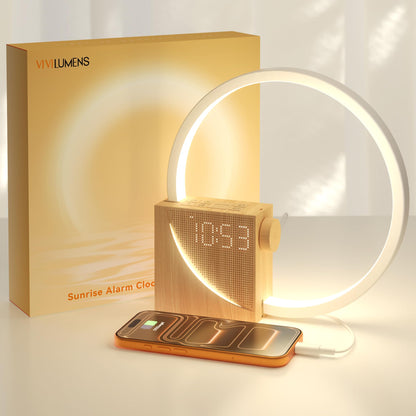 Vivilumens sunrise alarm clock — wake-up light with white noise and dimmable lamp