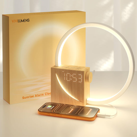 Vivilumens sunrise alarm clock — wake-up light with white noise and dimmable lamp