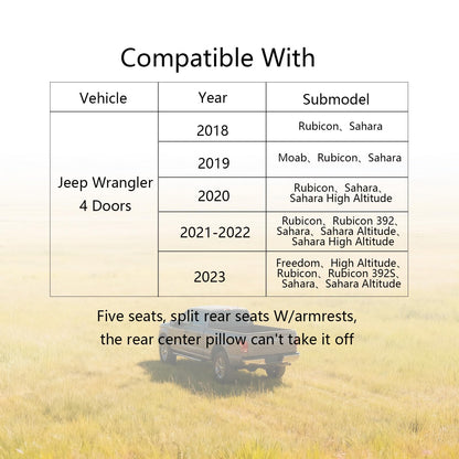 EKR Wrangler seat covers - Custom fit leather for Jeep Wrangler 2018-2023 4DR rear seat with armrest