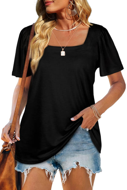 Shirt — Casual square neck puff short sleeve design by WIHOLL