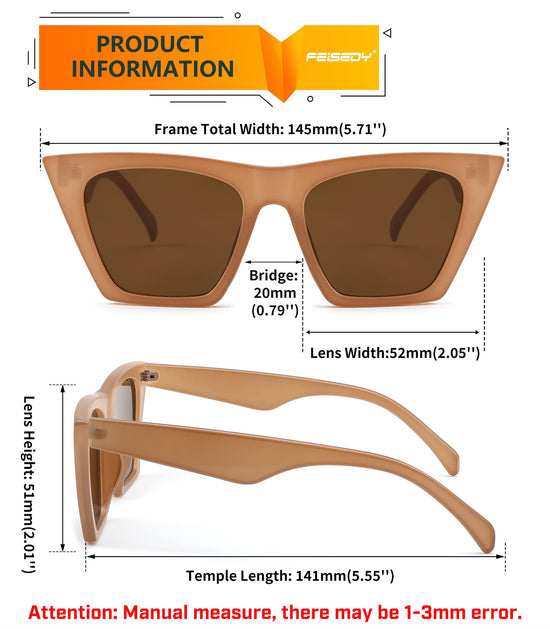 FEISEDY vintage square cat eye sunglasses with trendy design B2473