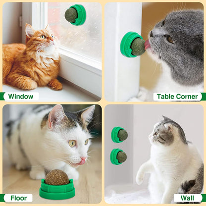 SINROBO 3 Pack Catnip Balls, Catnip Ball for Cats Wall, Edible Kitty Toys for Cats Lick, Safe Healthy Kitten Chew Toys, Teeth Cleaning Dental Cat Toys, Cat Wall Treats (1, Green)
