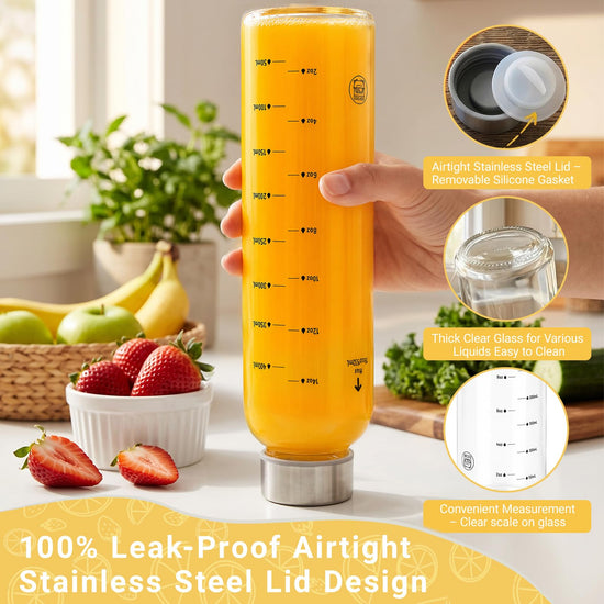 Luxfuel glass water bottle with stainless steel cap, 18 oz, BPA free, leak proof