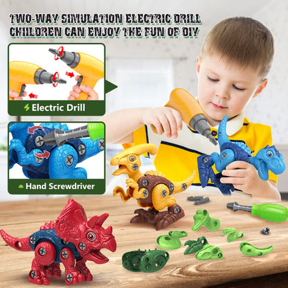 Dinosaur toys with electric drill for kids - STEM construction building toy
