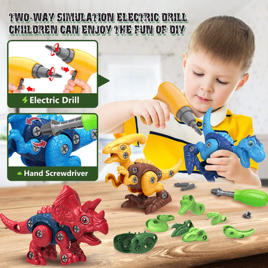 Dinosaur toys with electric drill for kids - STEM construction building toy