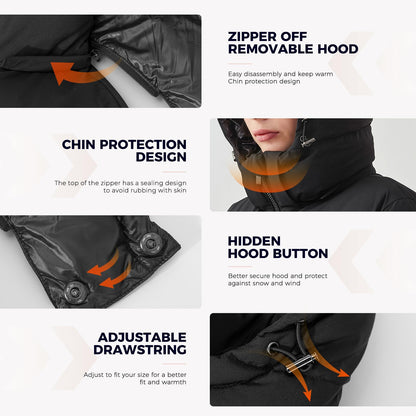 IKAZZ women's coat - packable long hooded vegan down parka jacket