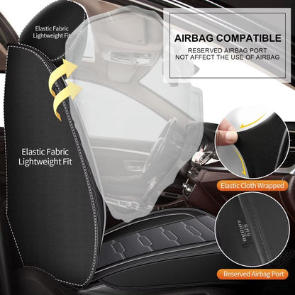 AOMSAZTO vehicle seat cover — leather, waterproof, compatible with airbag, full set for GMC Yukon 2007-2026, 5 seats in black and gray